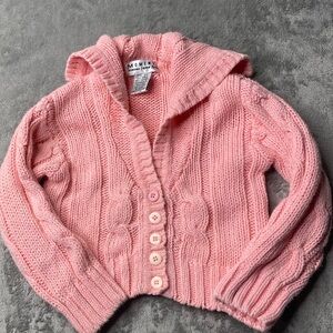 Vintage Toddler Pink Cable Knit Cardigan Size 2T Sailor Collar